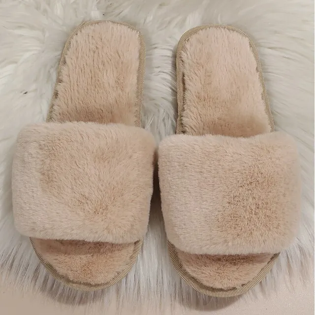 Women's Slippers Furry Feather Fuzzy Slippers Fluffy Slippers House Slippers Home Daily Solid Color Winter Flat Heel Open Toe Casual Comfort Minimalism Walking Suede Wine Red Black White