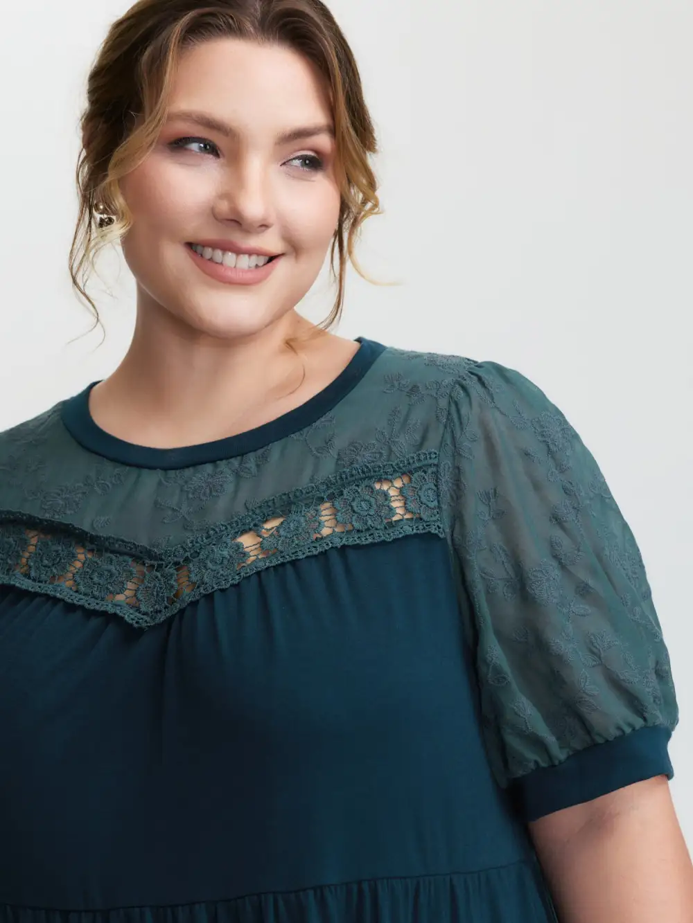 Embroidered Tiered Floral Lace T-Shirt