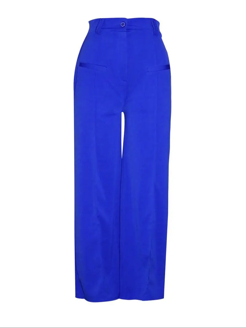 Women's Plain Pocket Wide Leg Fit Pants, Basic Classy Comfy Trousers for Spring & Fall