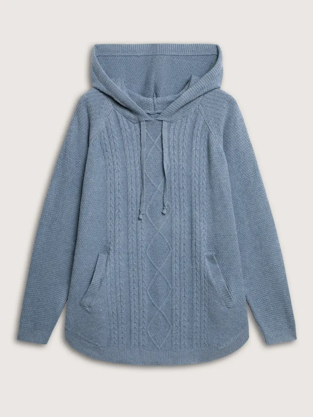 Cable Knit Curvy Hem Hooded Pullover