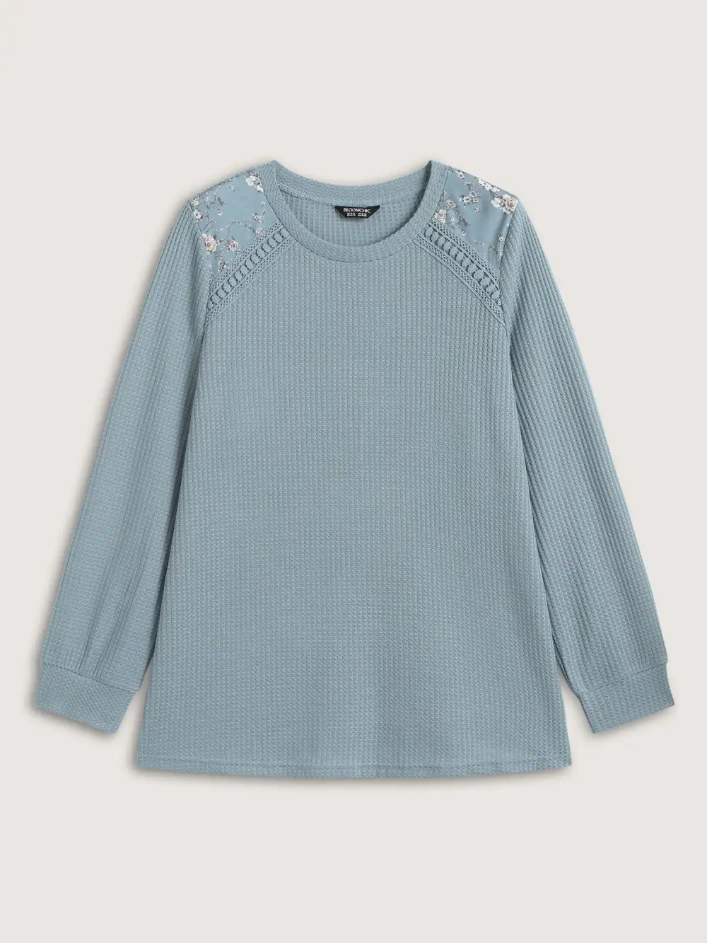 Waffle Spliced Floral Lace Sweatshirt