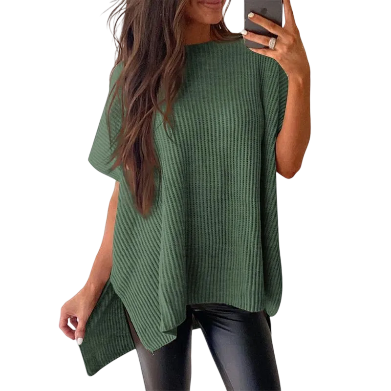 Women's Oversized Knit Sweater – Drop Shoulder, Short Sleeve, Casual Summer Pullover