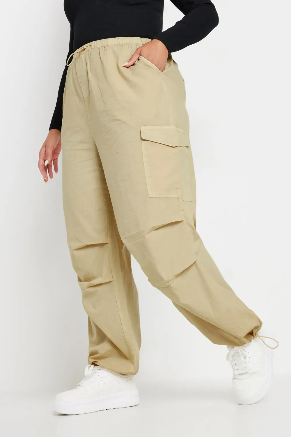 YOURS Curve Stone Brown Cargo Parachute Trousers