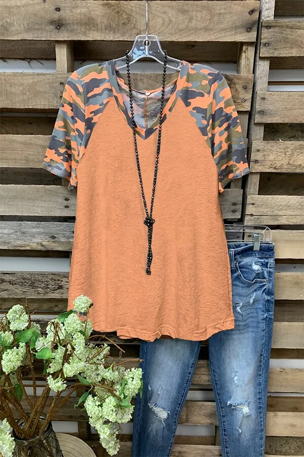 Camouflage Print V-Neck T-Shirt