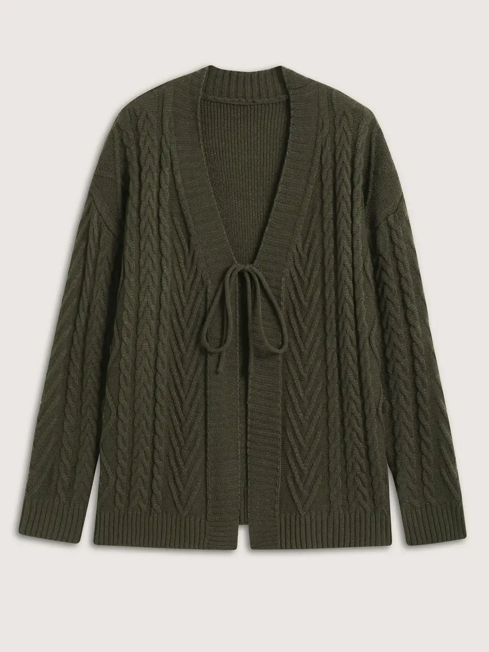 Textured Front-Tie Ribbed Hem Knit Cardigan