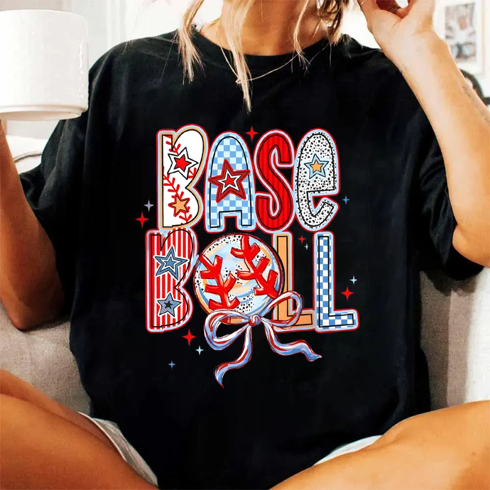 Baseball Season Printed Round Neck Short Sleeve T-Shirt