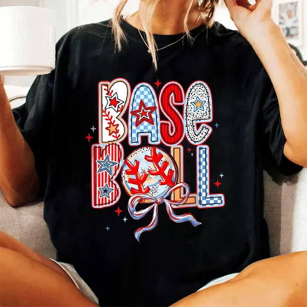 Baseball Season Printed Round Neck Short Sleeve T-Shirt