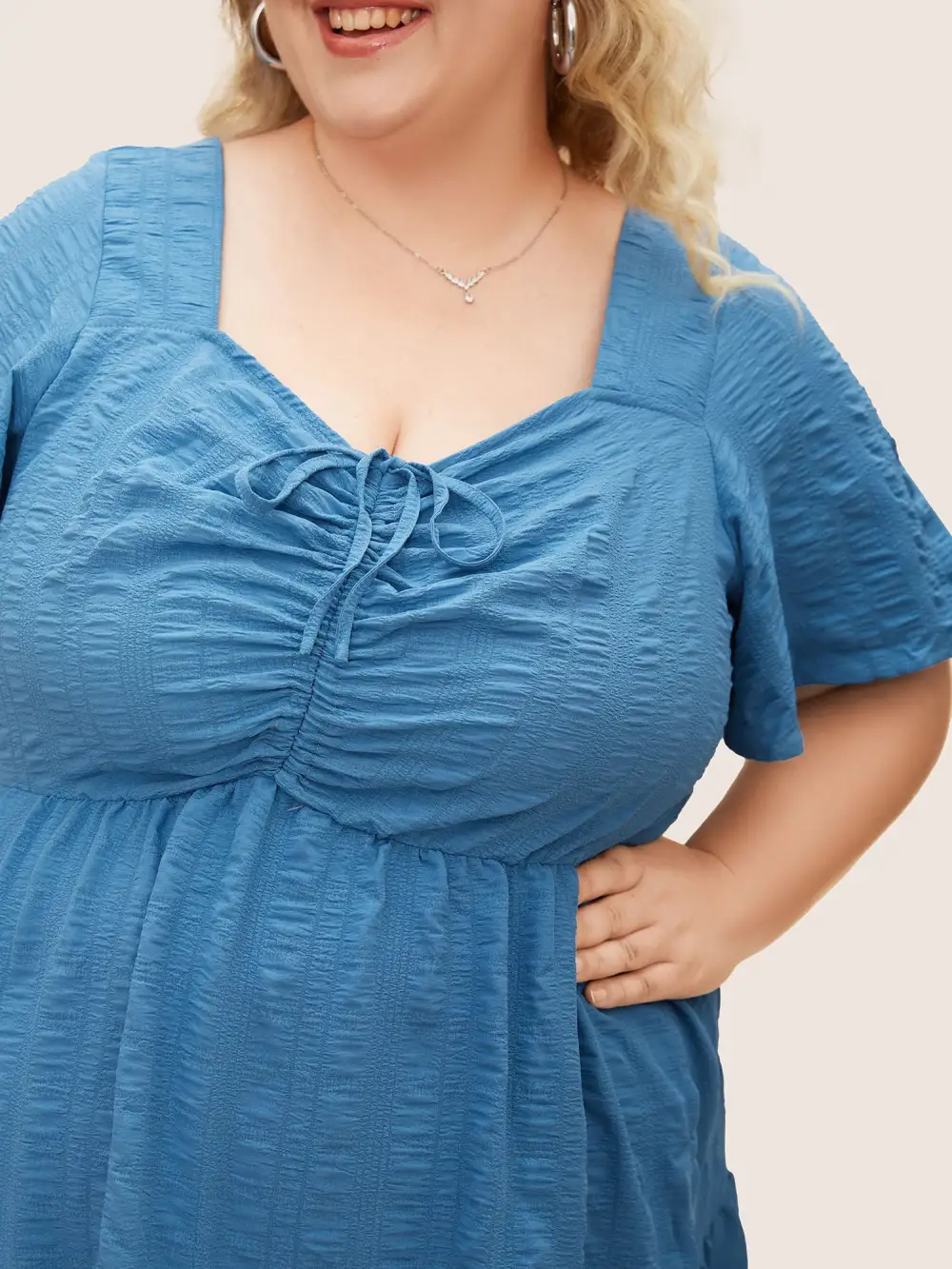 Plain Ruched Drawstring Pocket Ruffle Tiered Dress