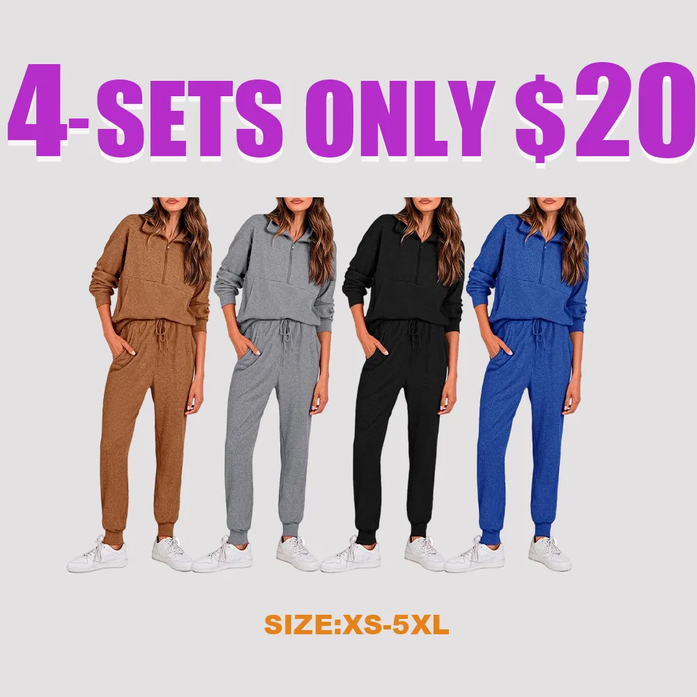 Autumn Essential Women's 2-Piece Half-Zip Sweatsuit – Comfy Pullover & Joggers Set