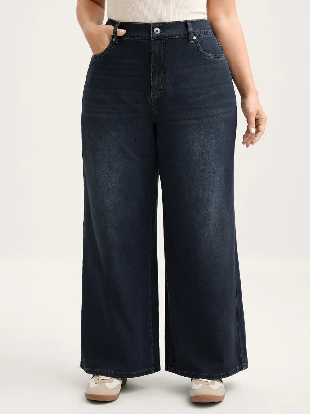 Stretchy Waist Retro Wash Wide-Leg Jeans