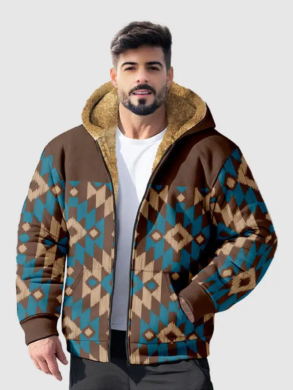 Men's Ethnic Fleece Full-Zip Printed Hoodie Jacket