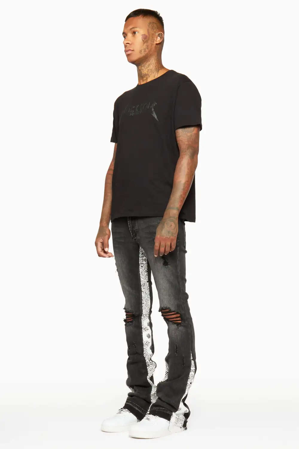Wiz Dark Grey/White Stacked Flare Jean