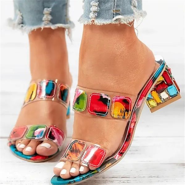Women's Slippers Block Heel Sandals Outdoor Slippers Outdoor Beach Summer Chunky Heel Open Toe Elegant Casual PU Loafer Multicolor