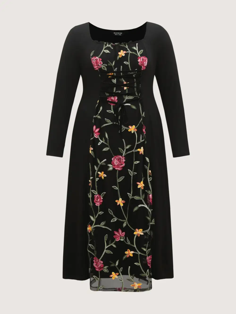 Floral Waist-Tie Contrast Maxi Dress