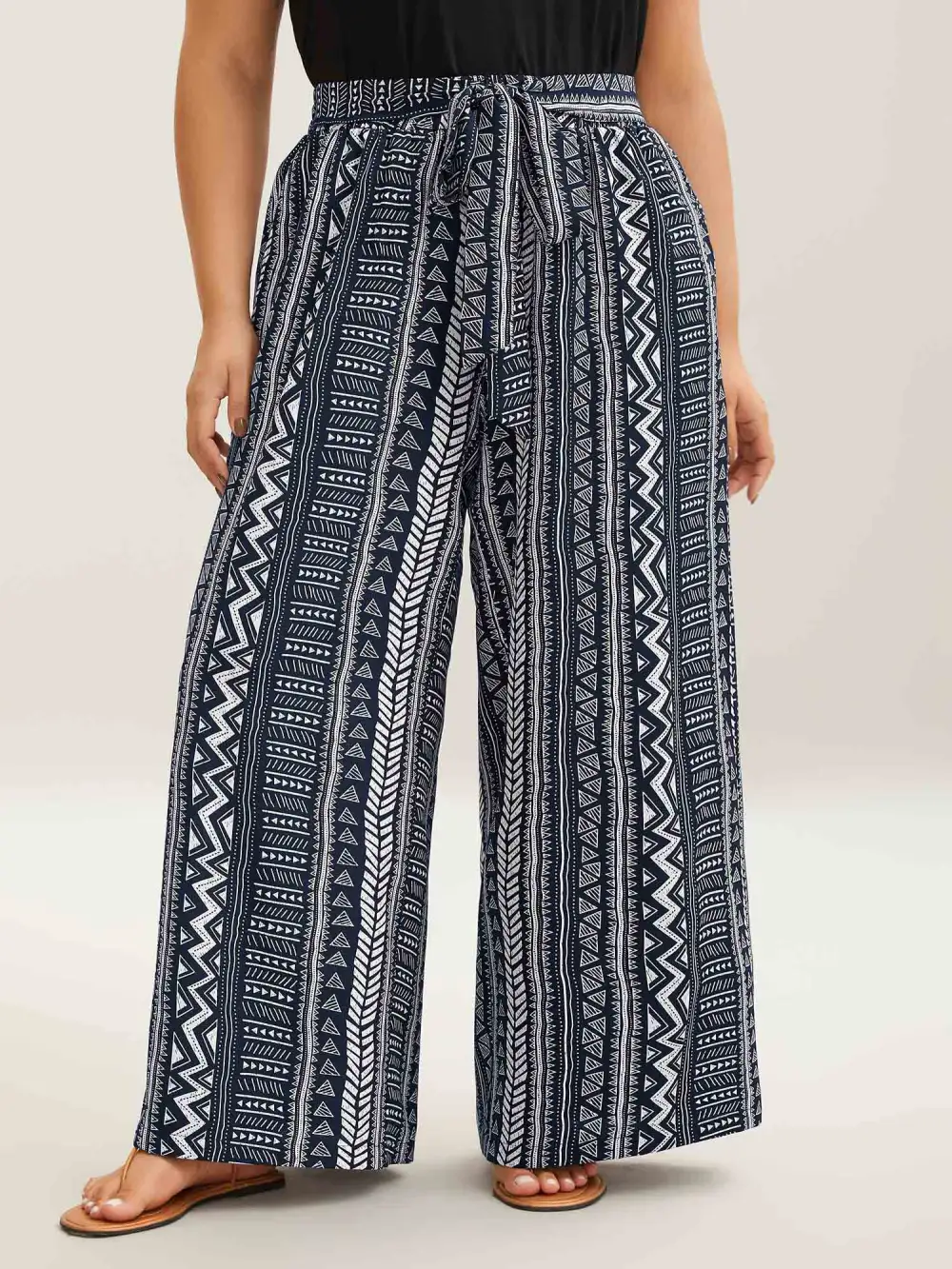 Waist-Tie Wide-Leg Boho Print Pants