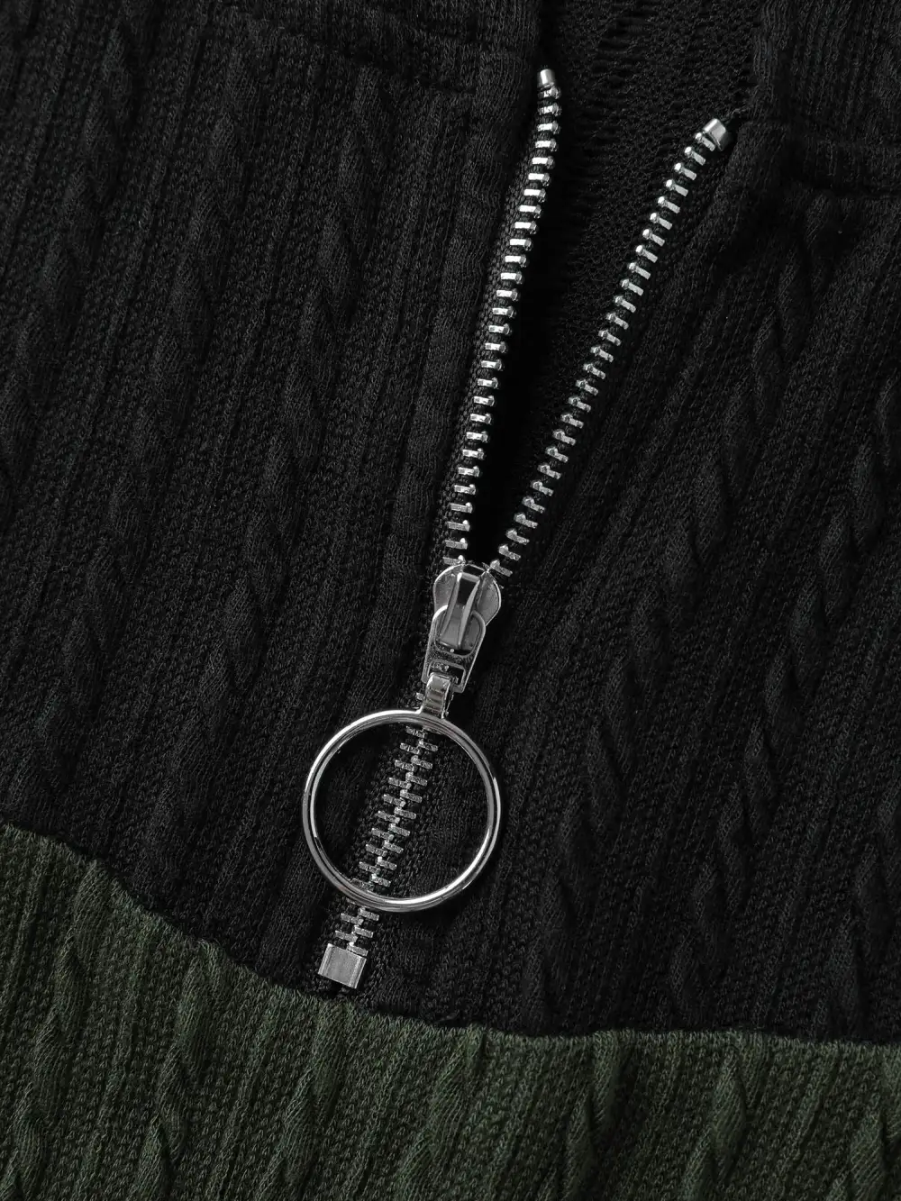 Textured Color Contrast Half-Zipper Hoodie