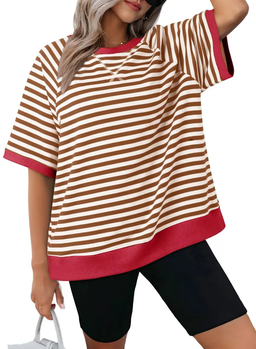 ✨Women's Oversized Striped Color Block Casual T-Shirt