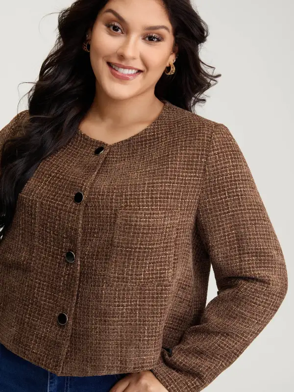 Flocked Textured Button Pockets Jacket
