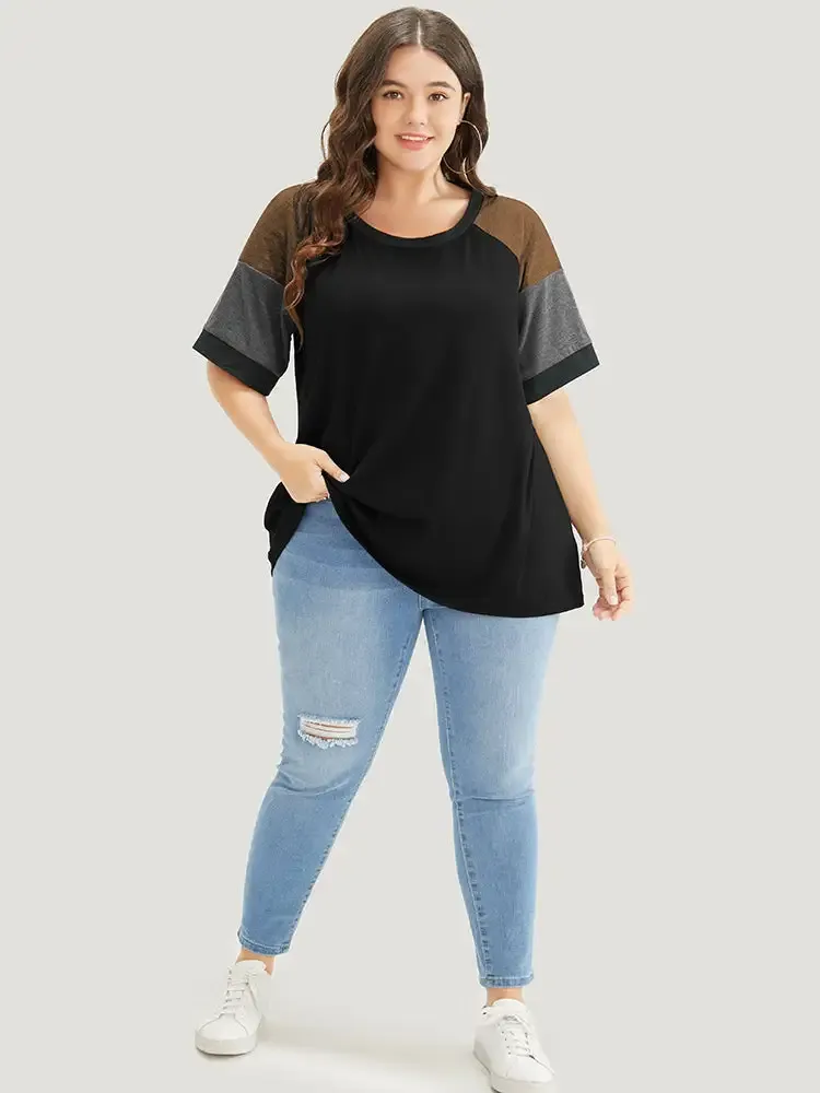 Colorblock Contrast Crew Neck Raglan Sleeve T-shirt