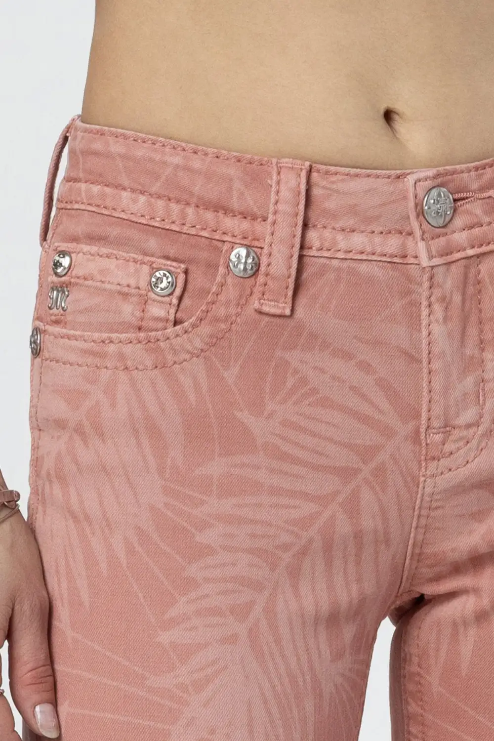 Coral Leaves Skinny Jeans