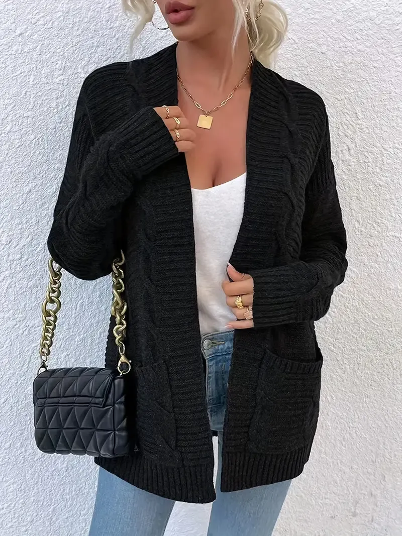 Cozy Solid Color Cable Knit Cardigan Sweater