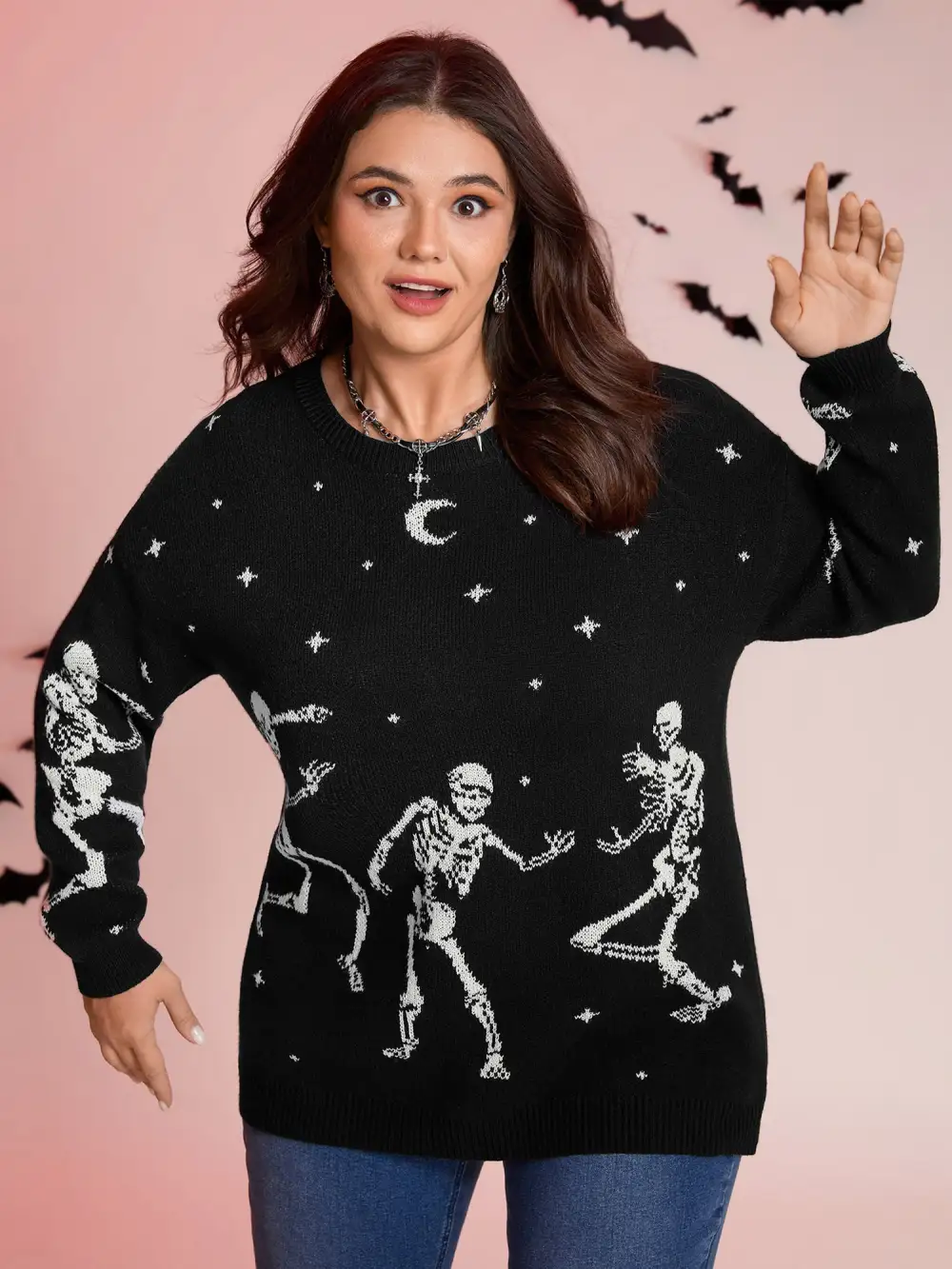 Supersoft Dancing Skeleton Print Pullover