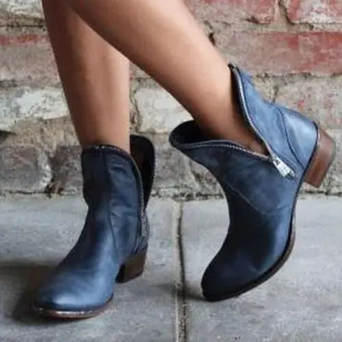 Women's Zipper Ankle Boots Low Heel Boots