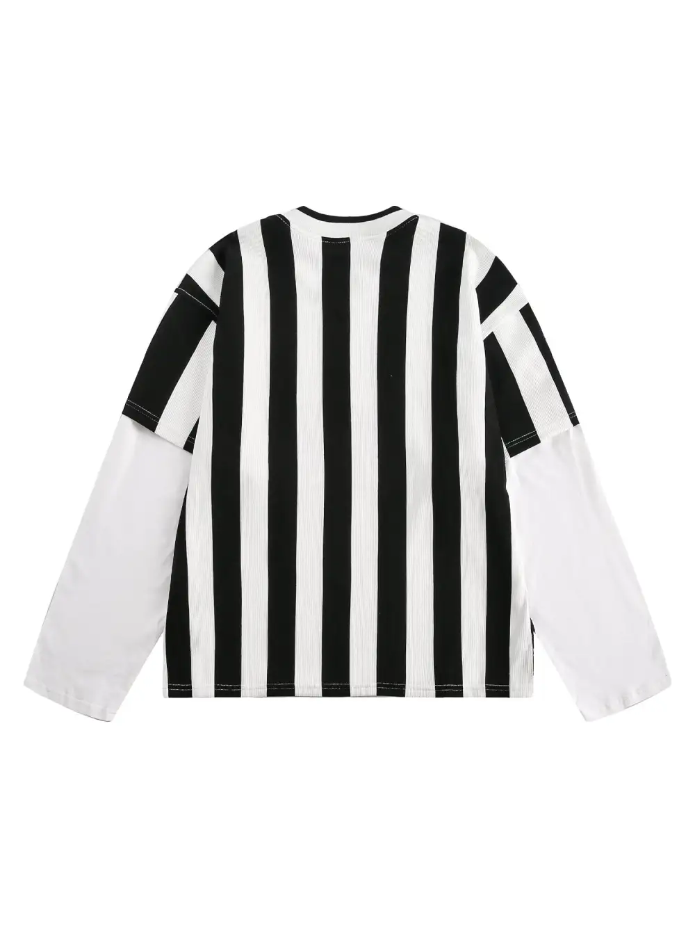 Striped Patchwork Printed Long-sleeved T-shirt