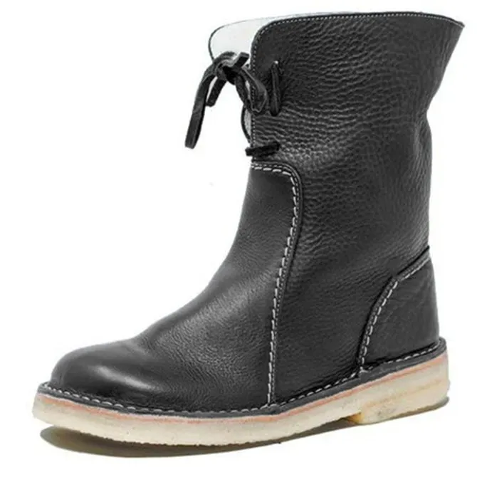 Women Casual PU Boots Full Waterproof Insulated Low Heel Winter Boots