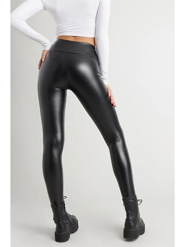 Women's Basic Essential Chic & Modern Pants Leggings Ankle-Length Pants Club Stretchy Solid Colored PU Artificial Leather High Waist Skinny Wine Red Black Dark Green color Dark Blue S M L XL XXL