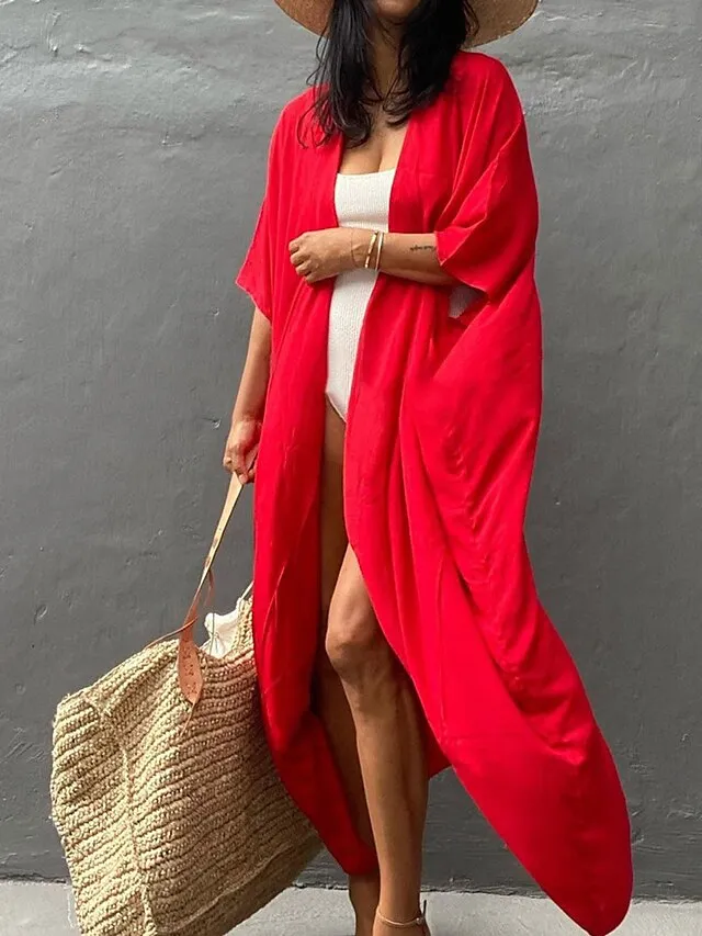 Women's Swimwear Cover Up Beach Top Normal Swimsuit Lace up Pleated UV Protection Pure Color Black White Red Royal Blue Beige V Wire Bathing Suits New Vacation Holiday