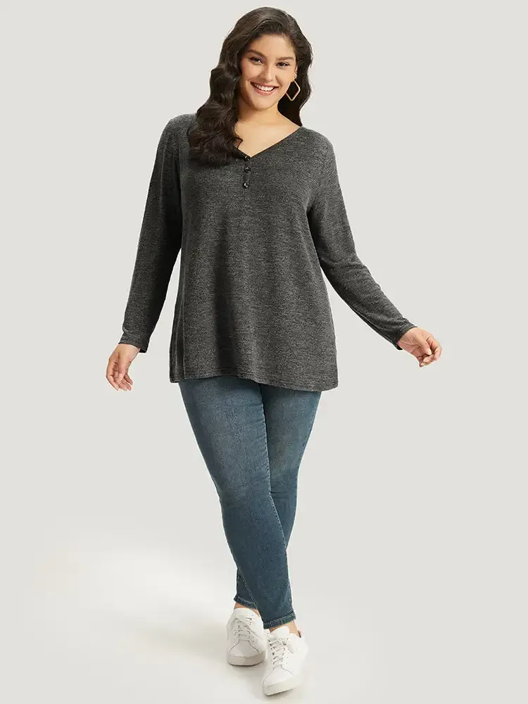 Heather Button Up Long Sleeve T-Shirt
