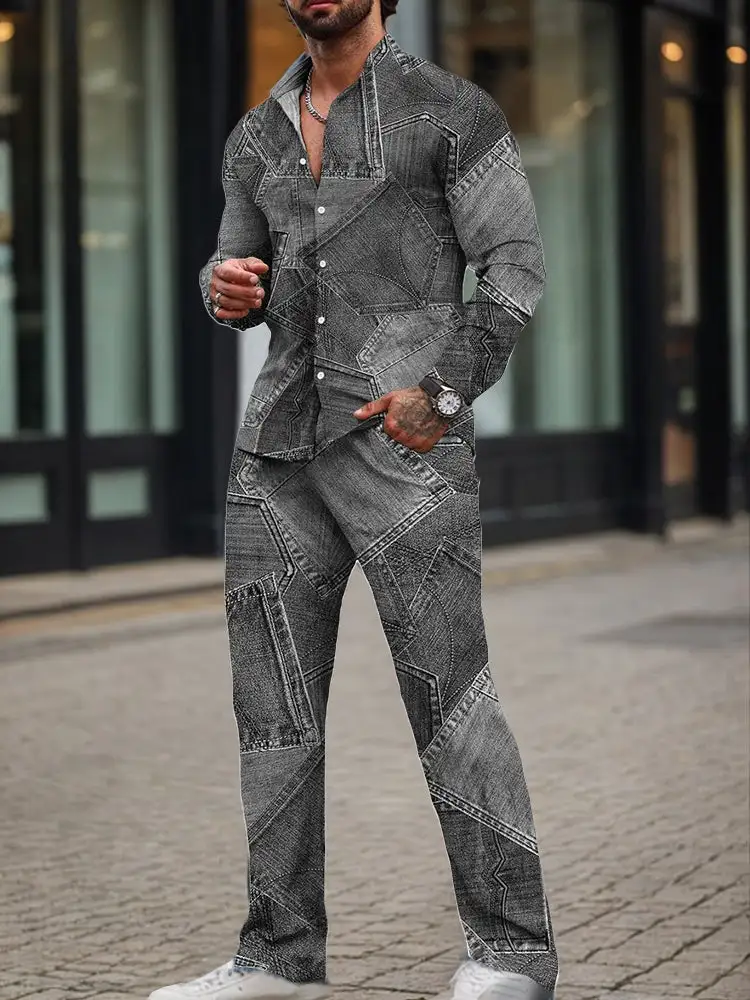 Modern Denim Print 2-Piece Set