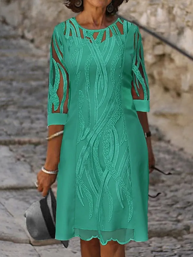 Women‘s Shift Dress Knee Length Dress Green White Gray Purple Pink Yellow Half Sleeve Pure Color Mesh Summer Spring Crew Neck Stylish Elegant Classic Party 2023 S M L XL XXL 3XL 4XL 5XL