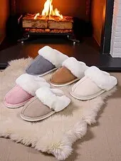 Women's Brown Cozy Slippers – Faux Suede Fleece Lined Warm Indoor House Shoes for Winter and Home Comfort