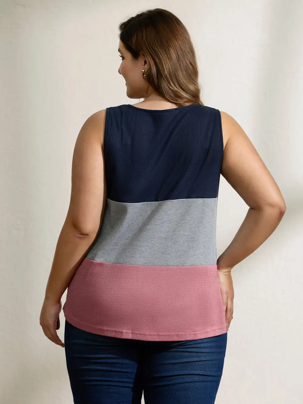 Colorful Stripes Textured Button Tank Top