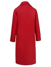 Women's Winter Coat Coat Cloak / Capes Windproof Warm Pocket Casual Street Style Plain Vacation Work Street Daily Wear Single Breasted Turndown Loose Fit Long Sleeve Outerwear Red Blue Green Fall