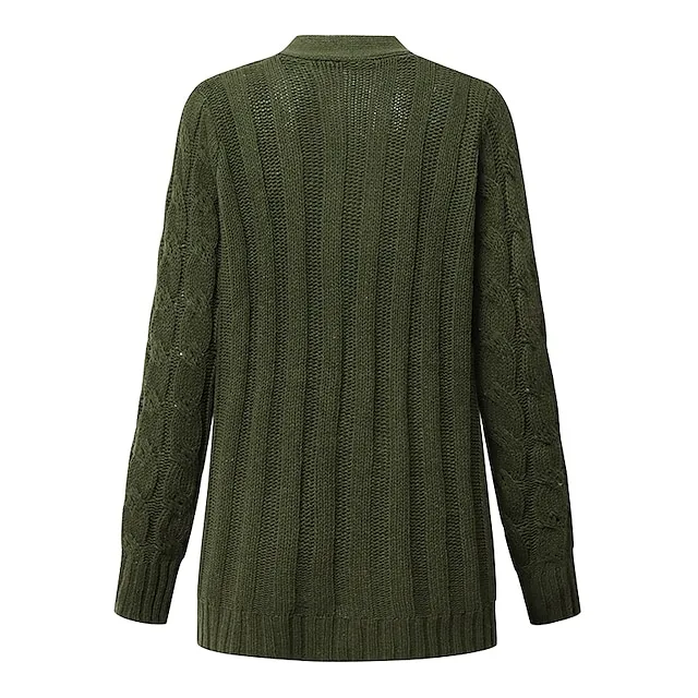 Women's Cardigan Pocket Knitted Button Solid Color Casual Chunky Long Sleeve Regular Fit Sweater Cardigans