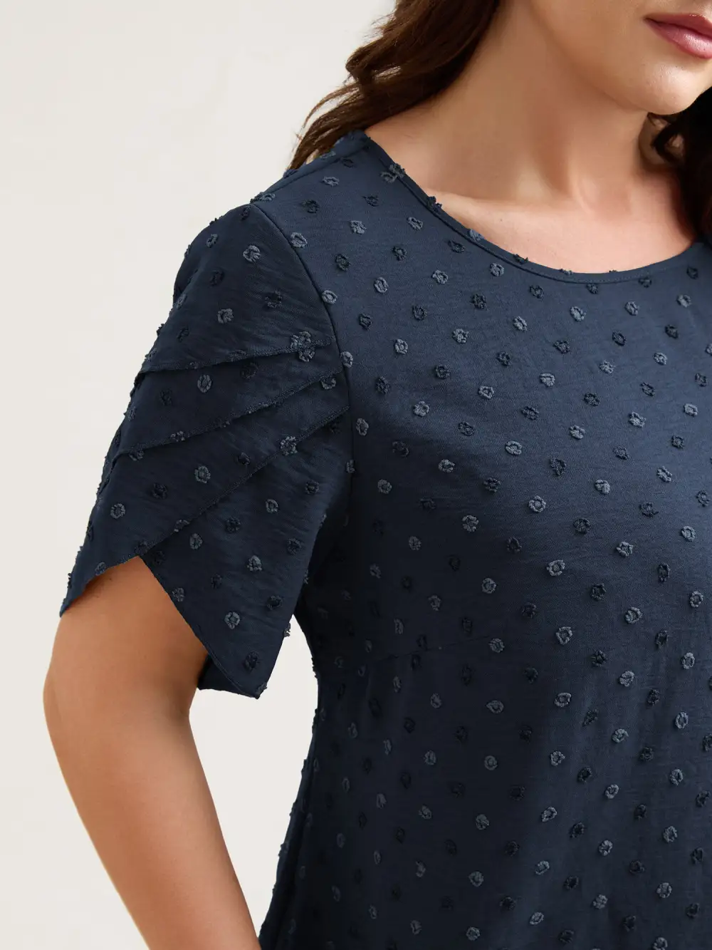 Textured Color Contrast Petal Sleeve Blouse