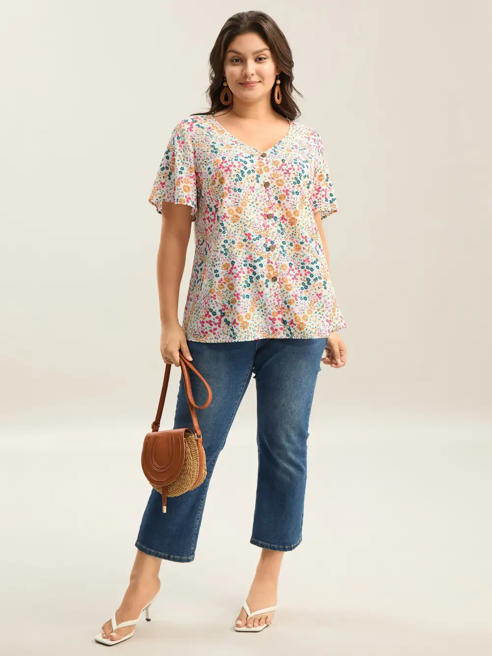 Floral Print V-Neck Flowy Blouse