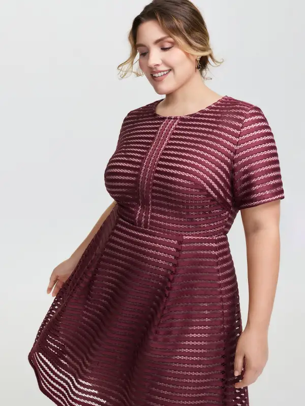 Striped Textured Zipper Lined Midi Dress
