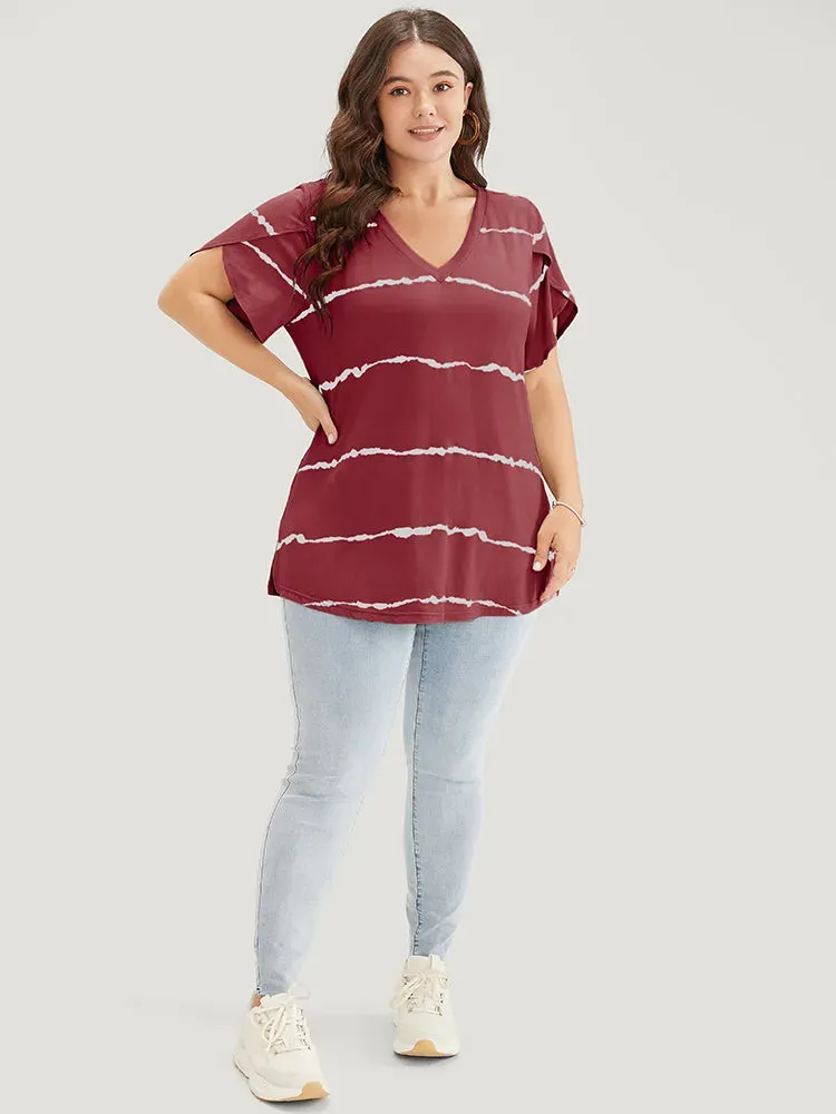 Striped Contrast Petal Sleeve T-shirt