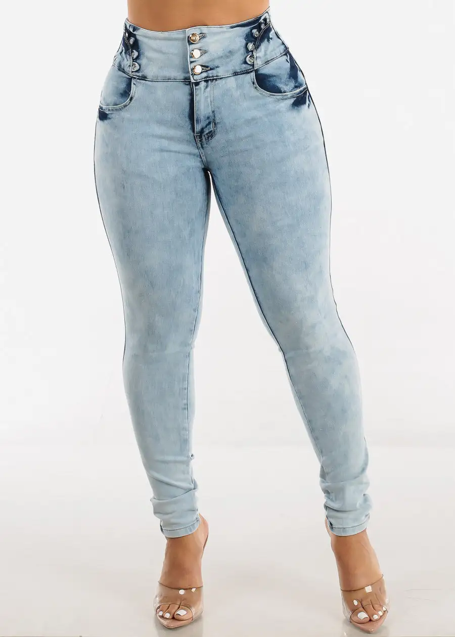 High Waist Butt Lift Acid Wash Skinny Jeans