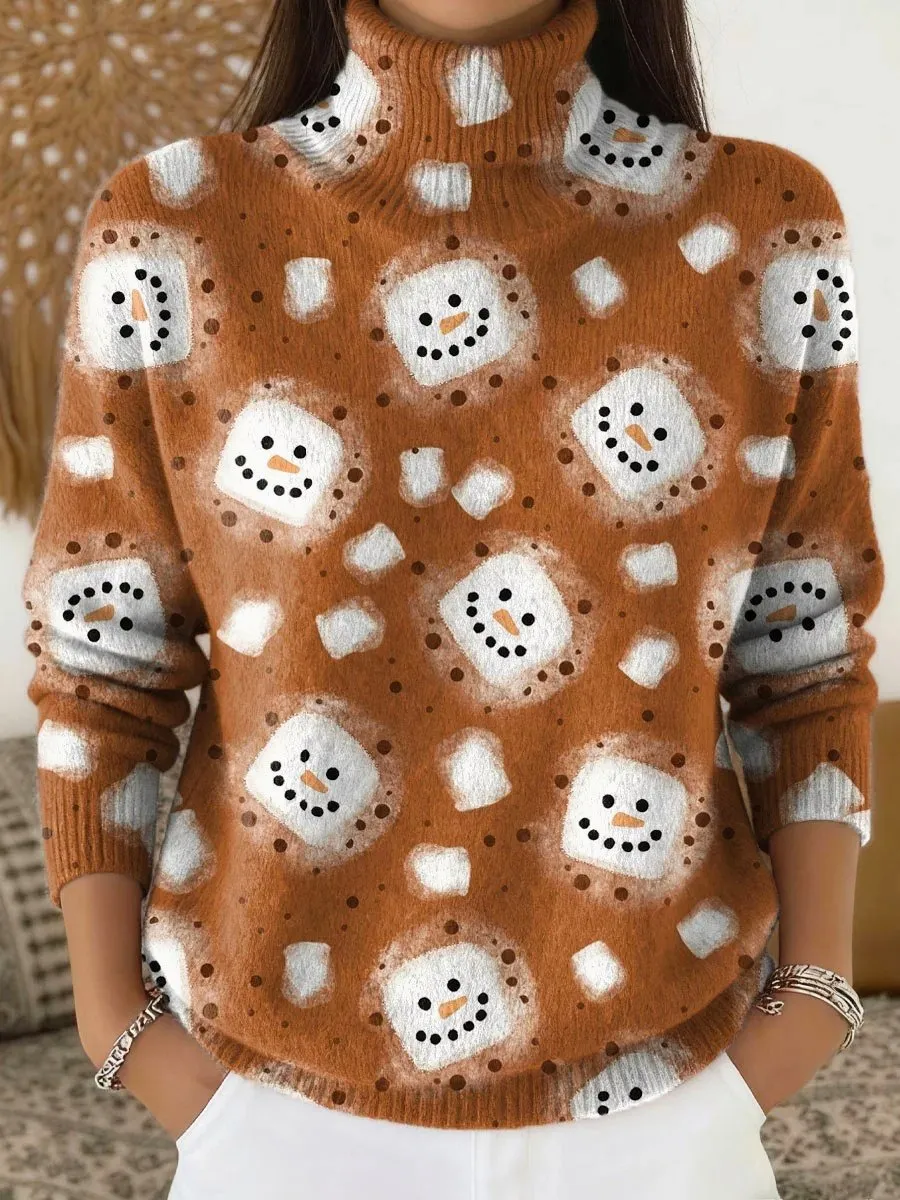 Loose Christmas Tree Boho Turtleneck Sweater