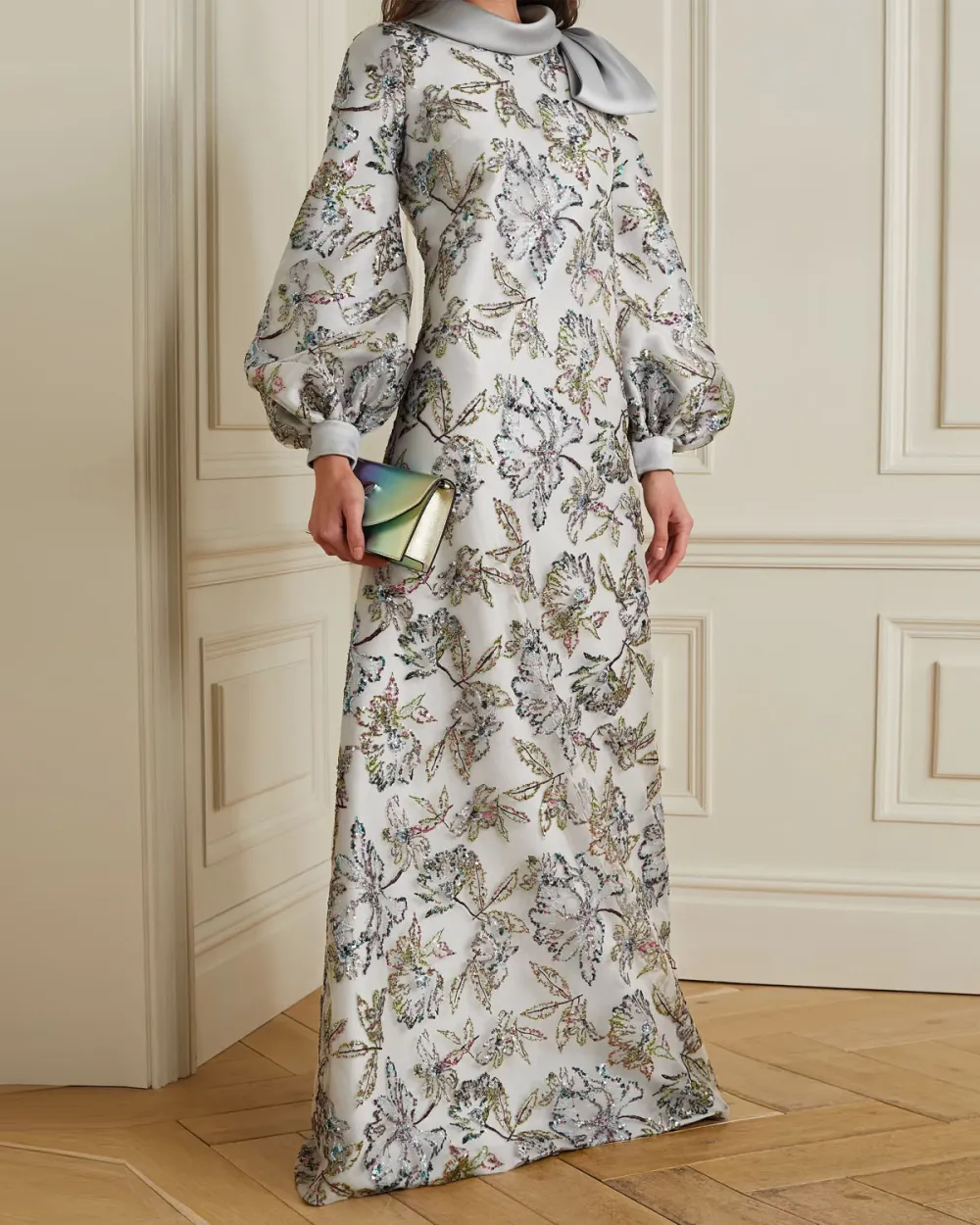 Sequin-embellished embroidered tulle and satin-piqué gown