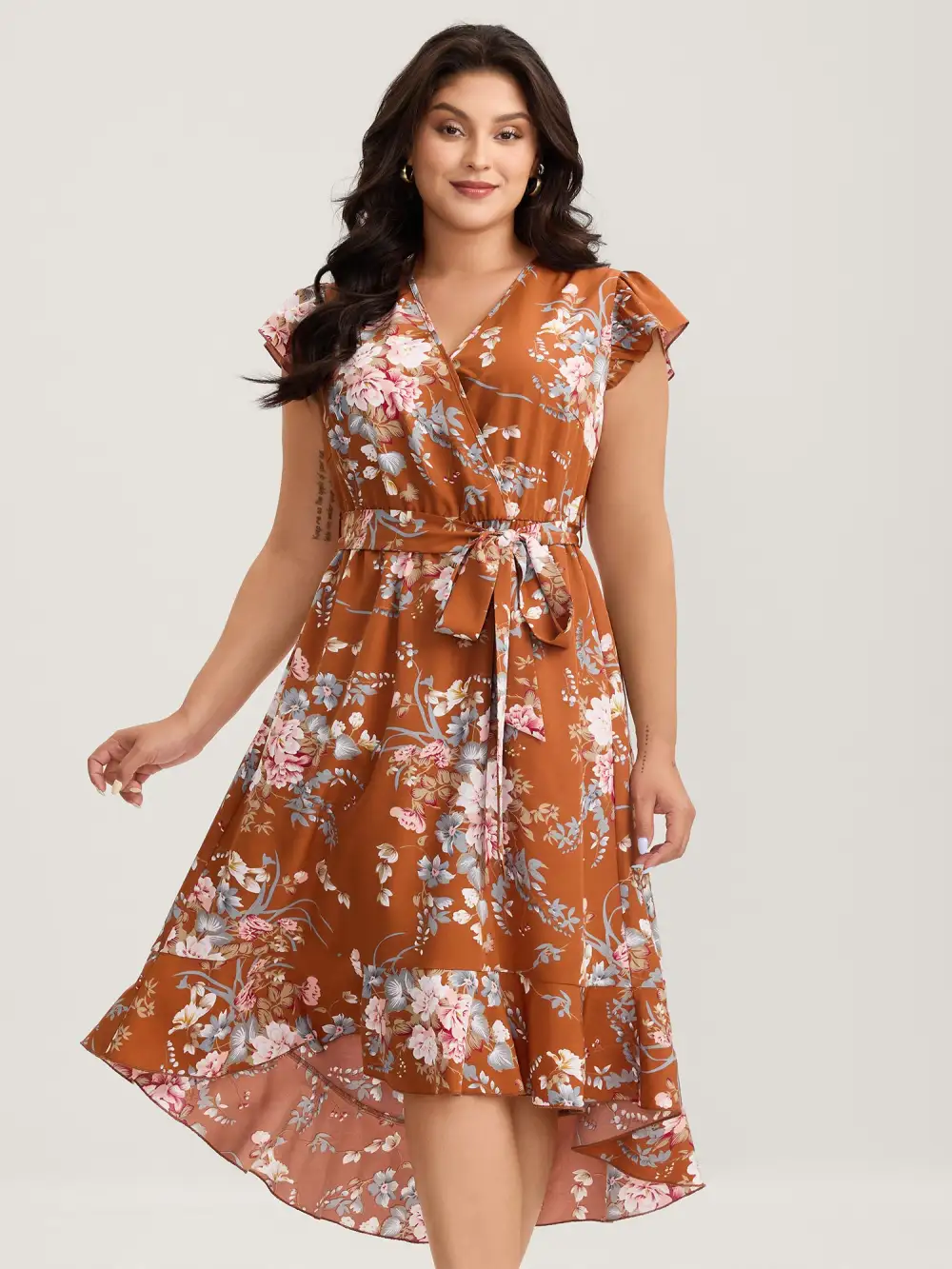 Midnight Blooms Wrap A-Line Midi Dress