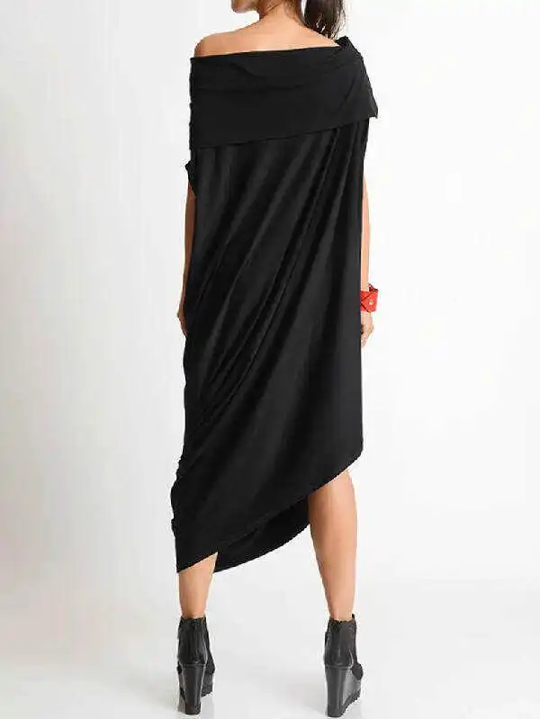 Loose Asymmetric Solid Color Midi Dresses