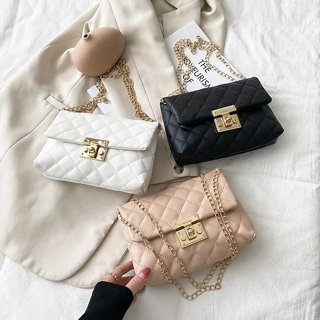 Women's Handbag Crossbody Bag Shoulder Bag Mobile Phone Bag PU Leather Office Daily Buckle Adjustable Large Capacity Waterproof Solid Color Black White Beige