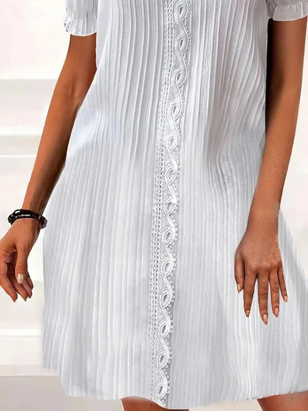 Women's White Dress Lace Dress Summer Dress Mini Dress Lace Street Date Streetwear V Neck Short Sleeve Regular Fit White Color S M L XL 2XL Size