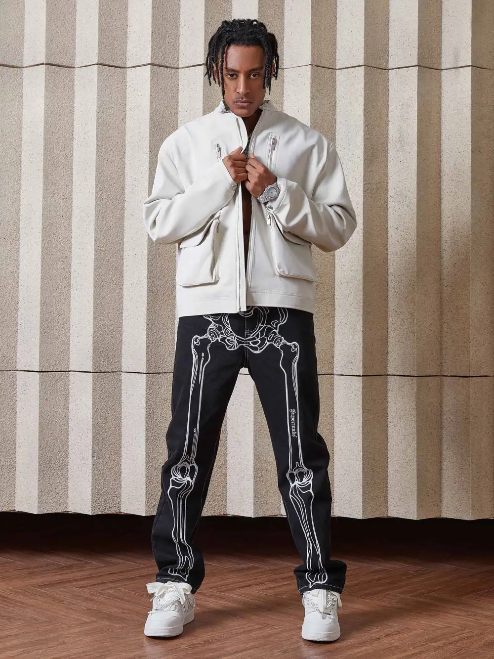 Hip Hop Bones Embroidered Jeans - 1859